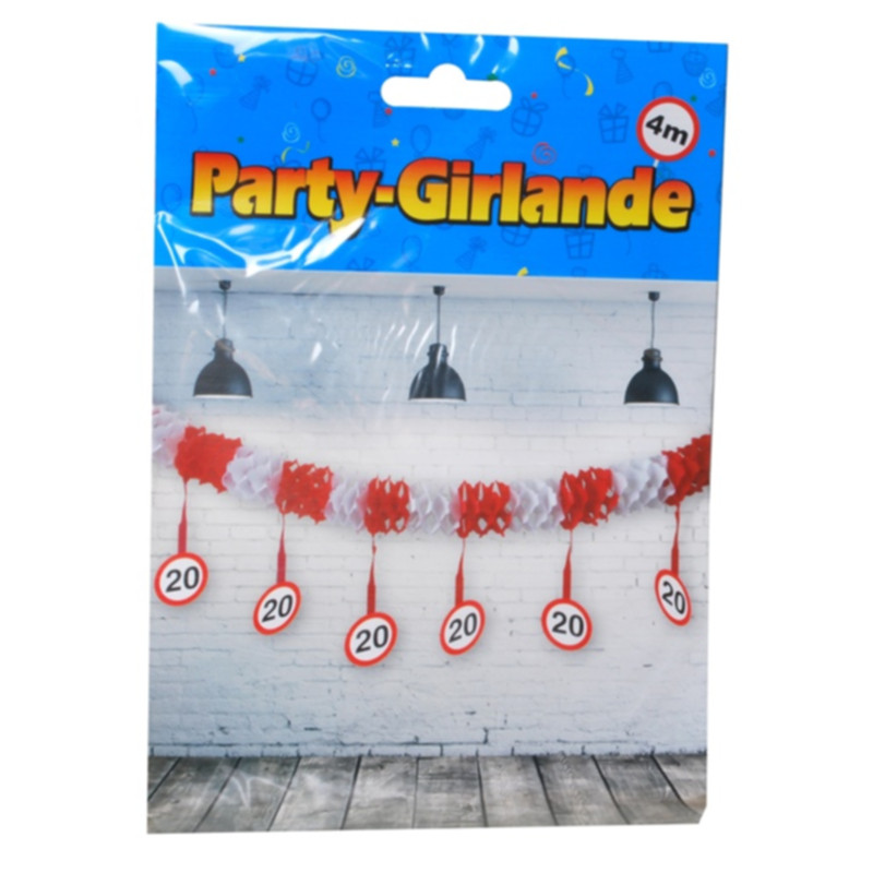 Udo Schmidt Girlande 20. Geburtstag rot weiß 4 m aus Papier festliche Dekoration für den runden Geburtstag